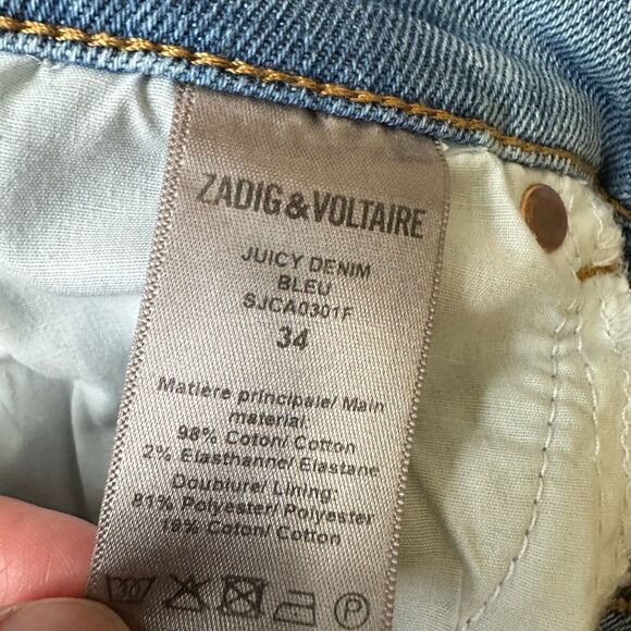 ZADIG & VOLTAIRE Juicy Silver Trim Denim Skirt Button-Fly Raw Hem - Picture 12 of 14